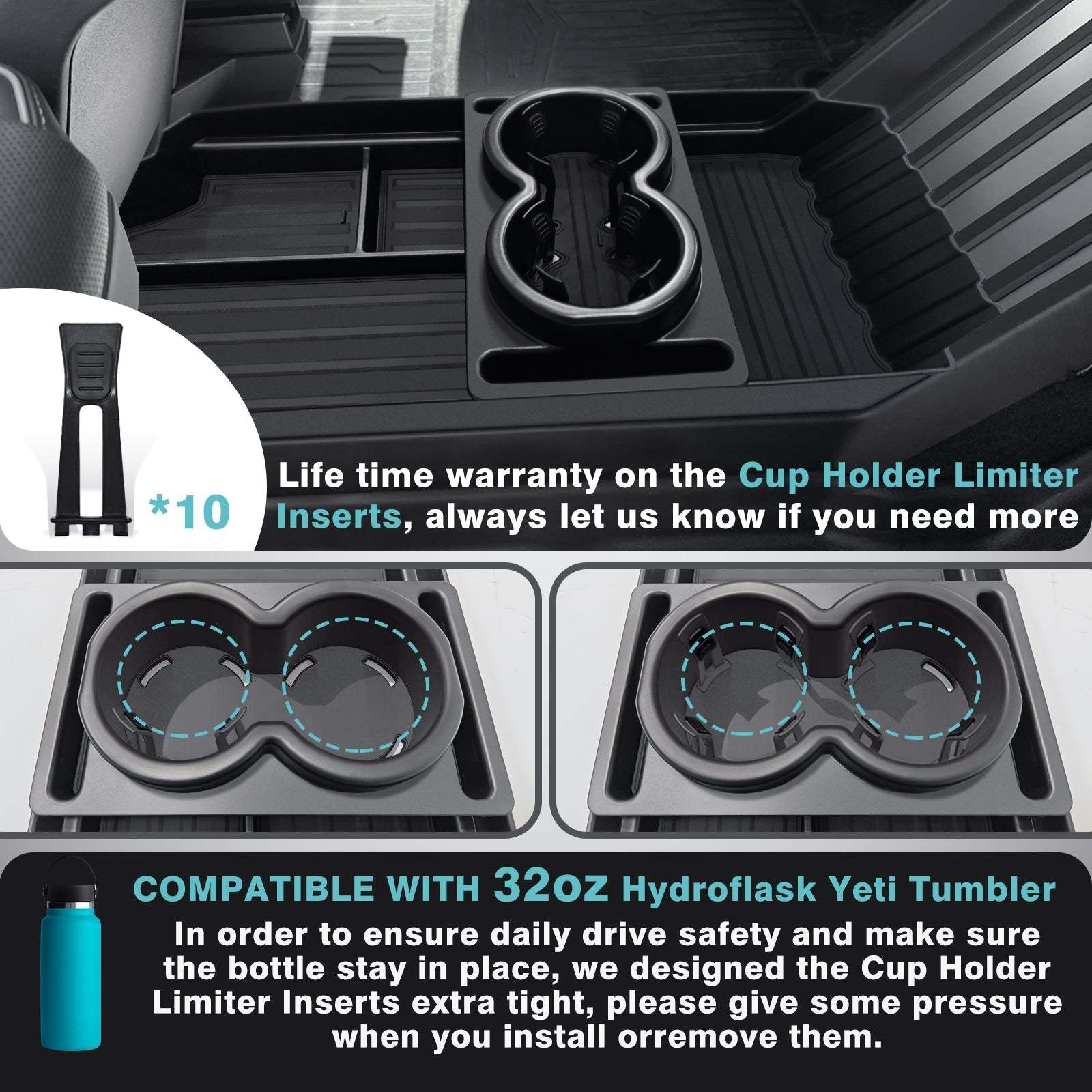 Tesstudio Bundle of Floor Lower Tray+ Cup Holder Front Tray for Cybertruck