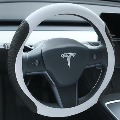 Tesstudio 2026 Non-Slip Breathable Nappa Leather Steering Wheel Protector Cover for Tesla Model 3/Y