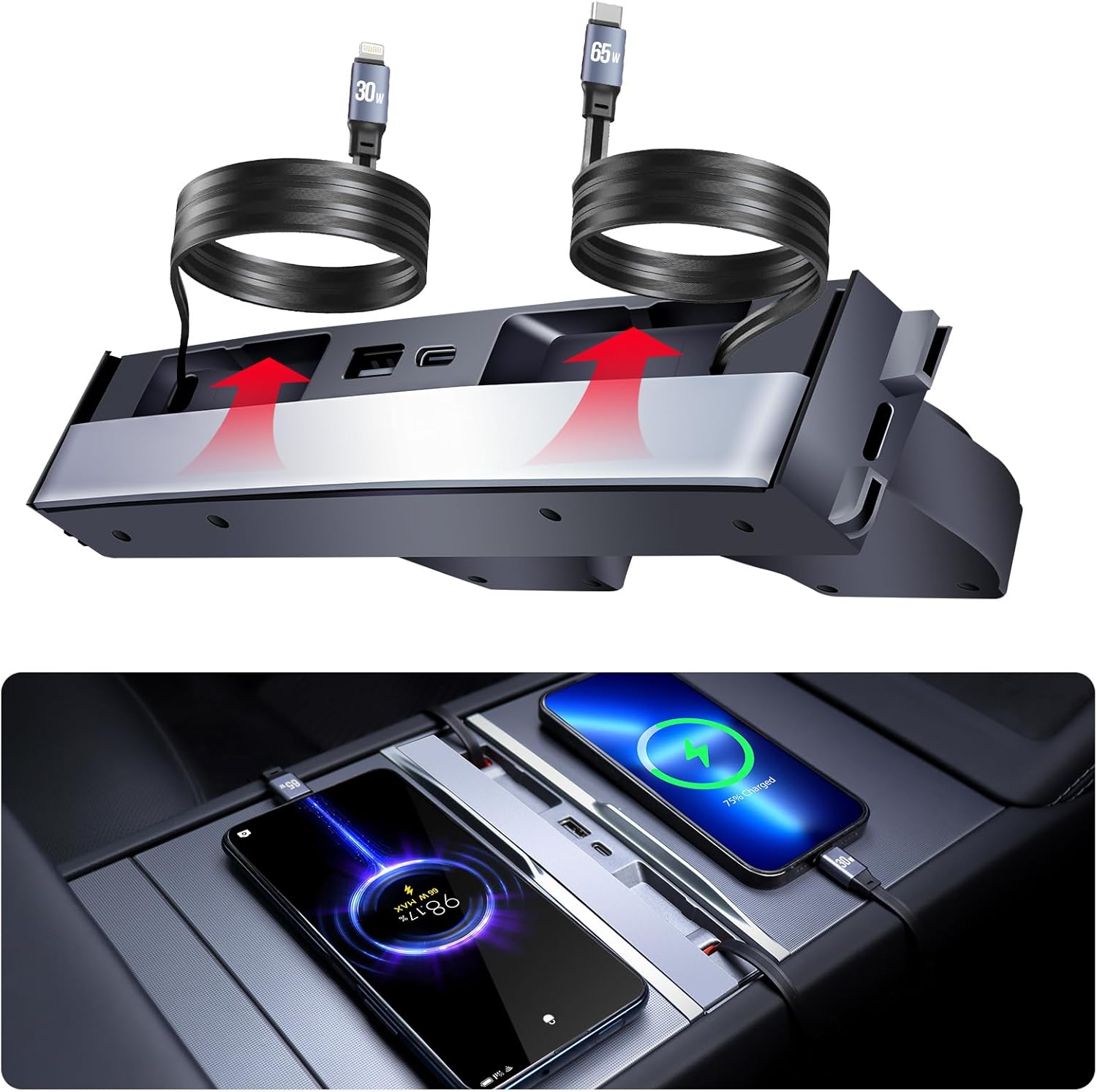 2026 Upgrade Center Console 65W USB Charger Hub for Tesla Model 3 /Y