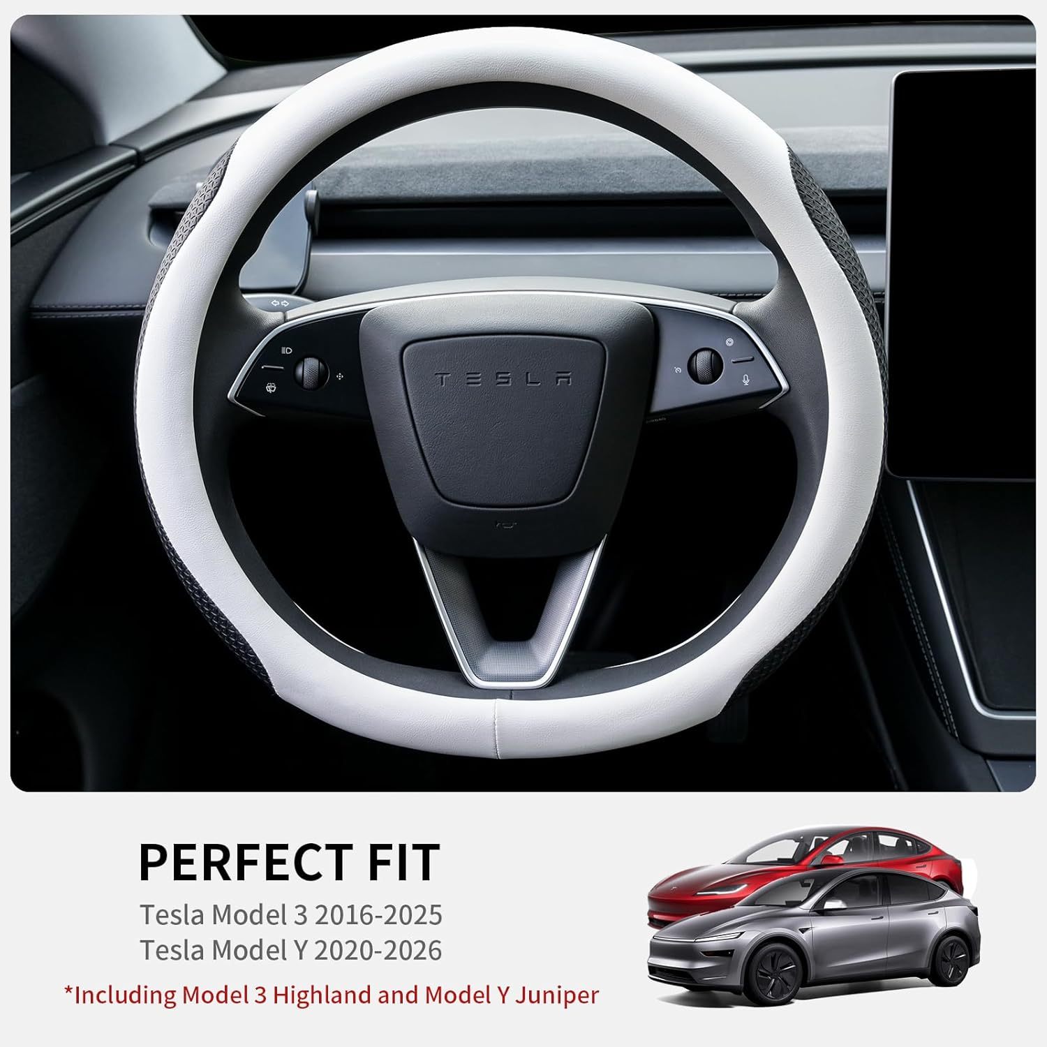 Tesstudio 2026 Non-Slip Breathable Nappa Leather Steering Wheel Protector Cover for Tesla Model 3/Y