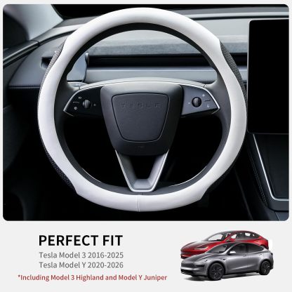 Tesstudio 2026 Non-Slip Breathable Nappa Leather Steering Wheel Protector Cover for Tesla Model 3/Y