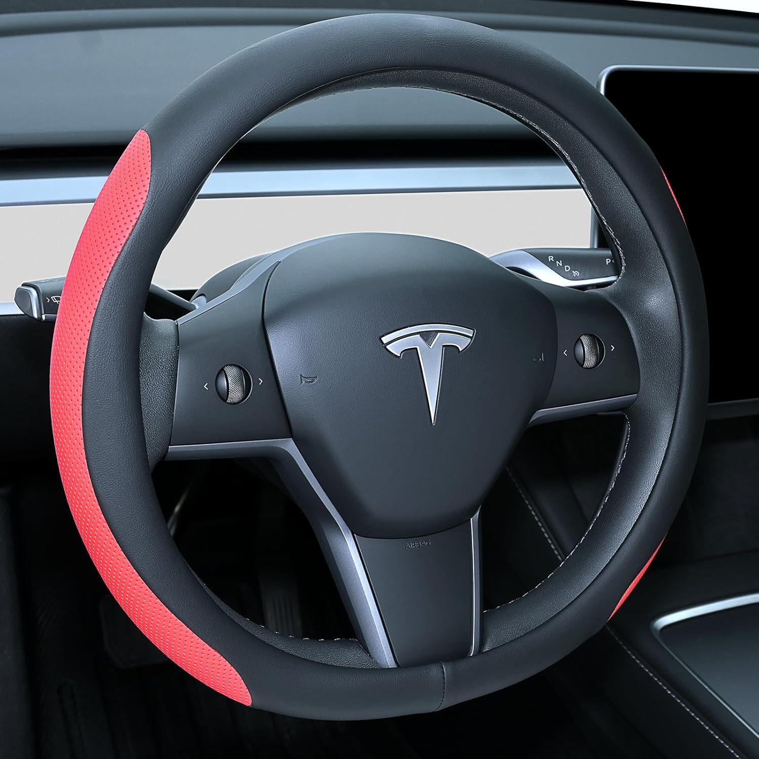 Tesstudio 2026 Non-Slip Breathable Nappa Leather Steering Wheel Protector Cover for Tesla Model 3/Y