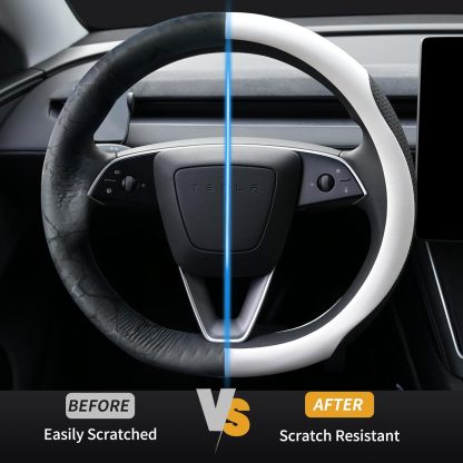 Tesstudio 2026 Non-Slip Breathable Nappa Leather Steering Wheel Protector Cover for Tesla Model 3/Y