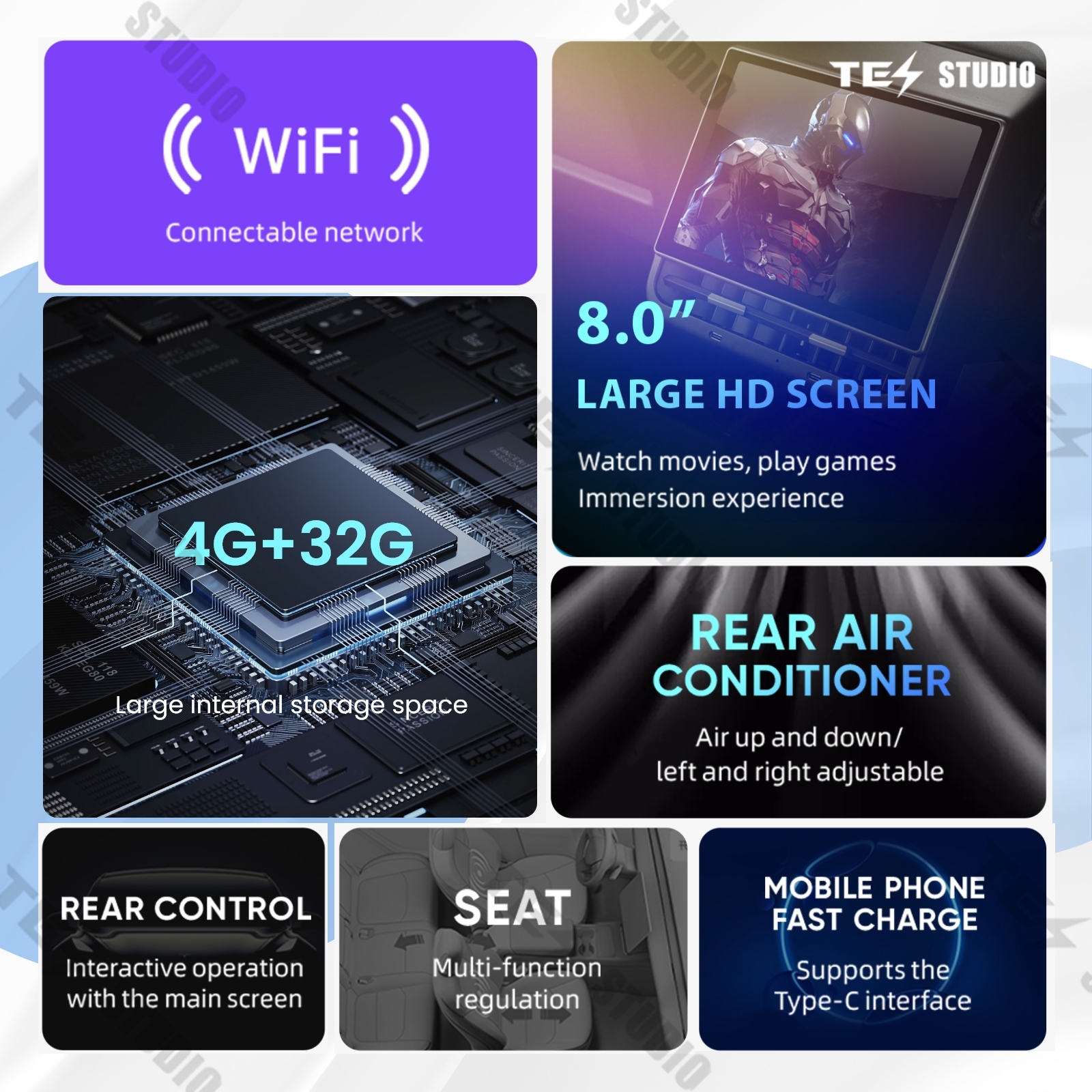 Tesstudio Tesla Accessories R8 Rear Entertainment Display For Model 3/Y（February 2019+）