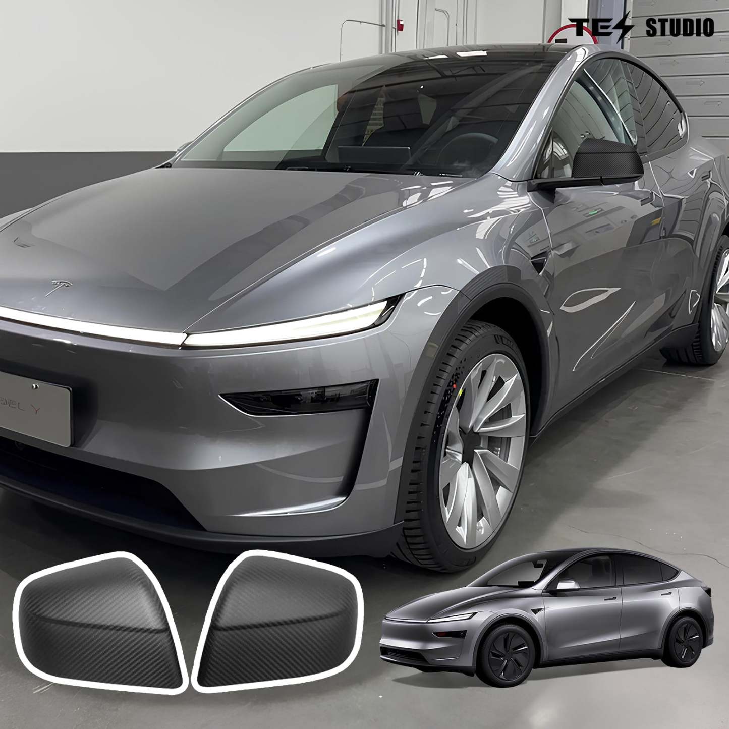 Tesstudio Carbon Fiber Side Mirror Caps for Tesla Model 3/Y & Model Y Juniper