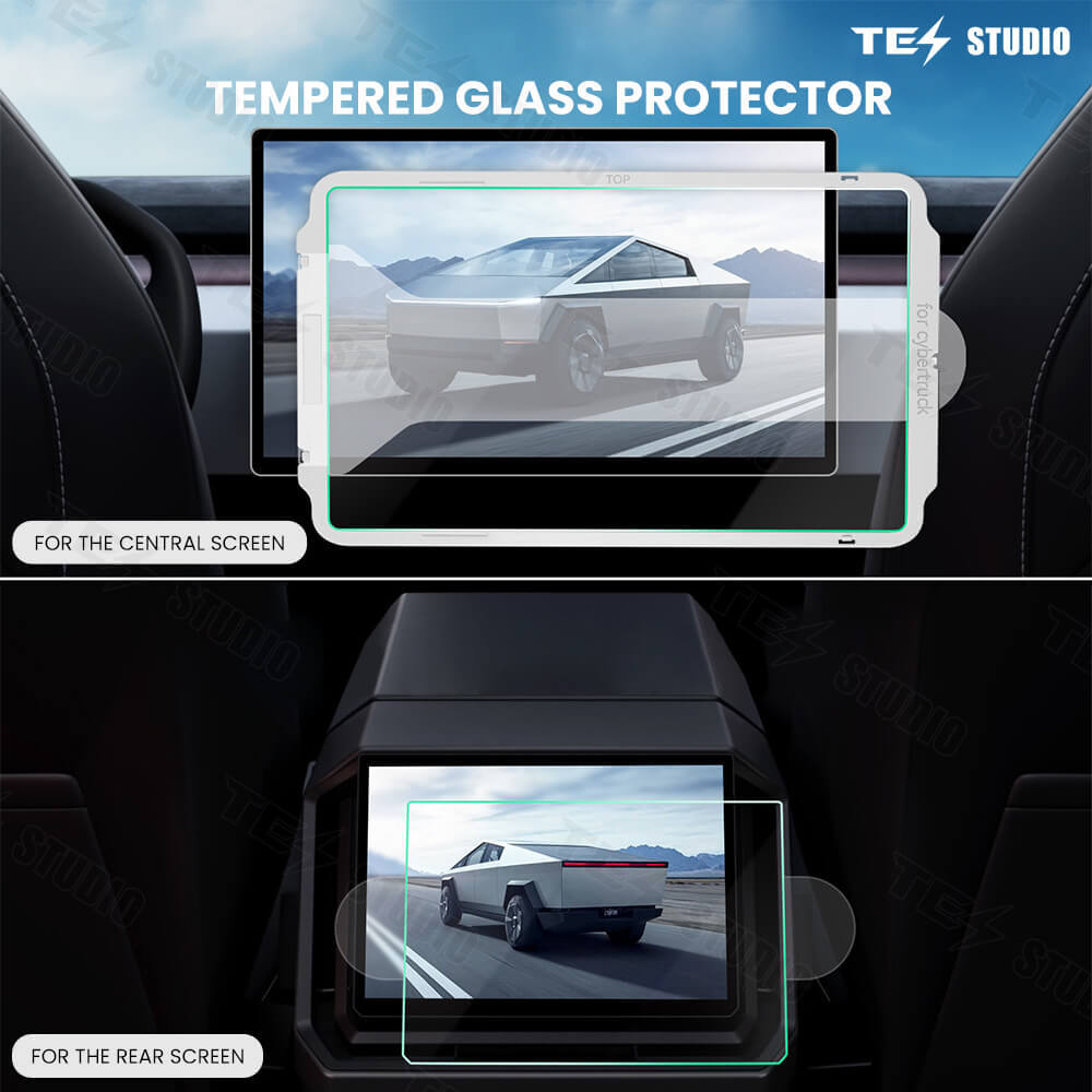 Tesstudio Ultra Tough Screen Protectors for Tesla Cybertruck 2024+/Front & Rear Display Covers 9H Hardness/Gift of an installation tool.