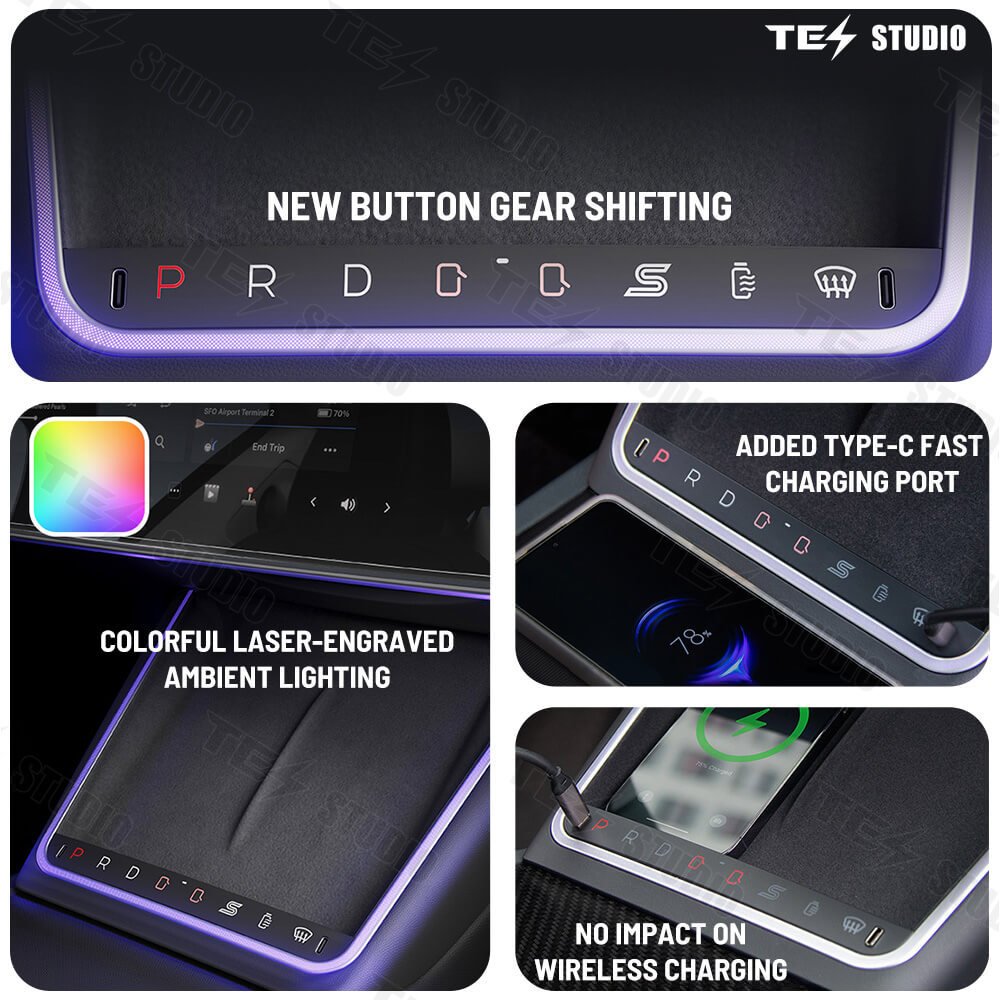 Tesstudio Model 3 Highland Center Console Wireless Charging Expansion Dock with Ambient Light