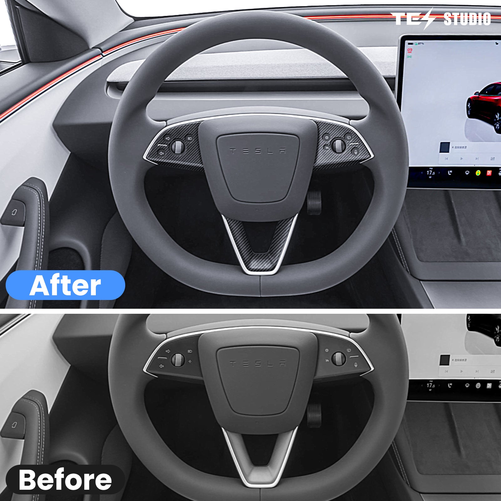 Tesla Accessories Model 3 Highland Steering Wheel Trim Cover Real Carbon Fiber Model 3 Highland Interior Accessories Tesstudio?