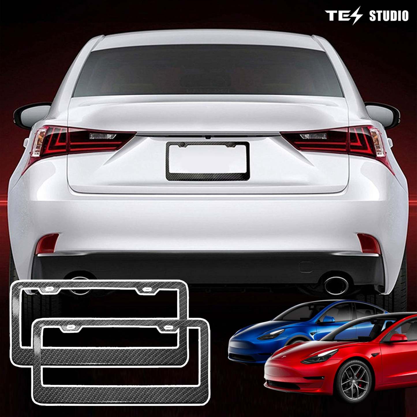 Tesla Model 3/Y/S/M Carbon Fiber License Plate Frame Front & Rear Holder Tesstudio?