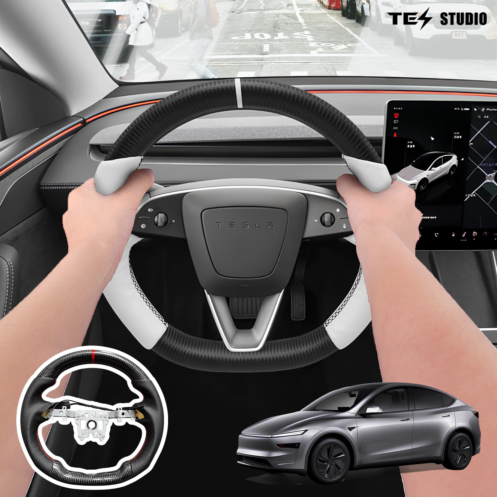 Tesla Model Y Juniper Steering Wheel Round Carbon Fiber Design Sport Styel Tesstudio?