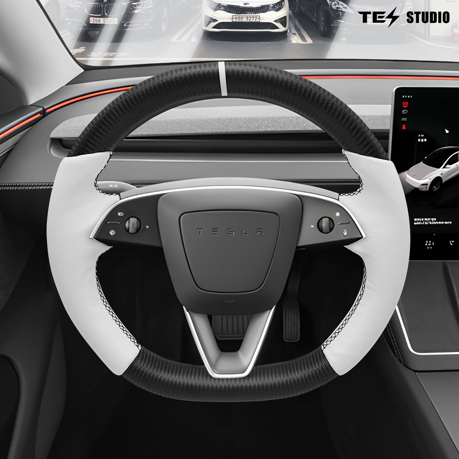 Tesla Model Y Juniper Steering Wheel Round Carbon Fiber Design Sport Styel Tesstudio?