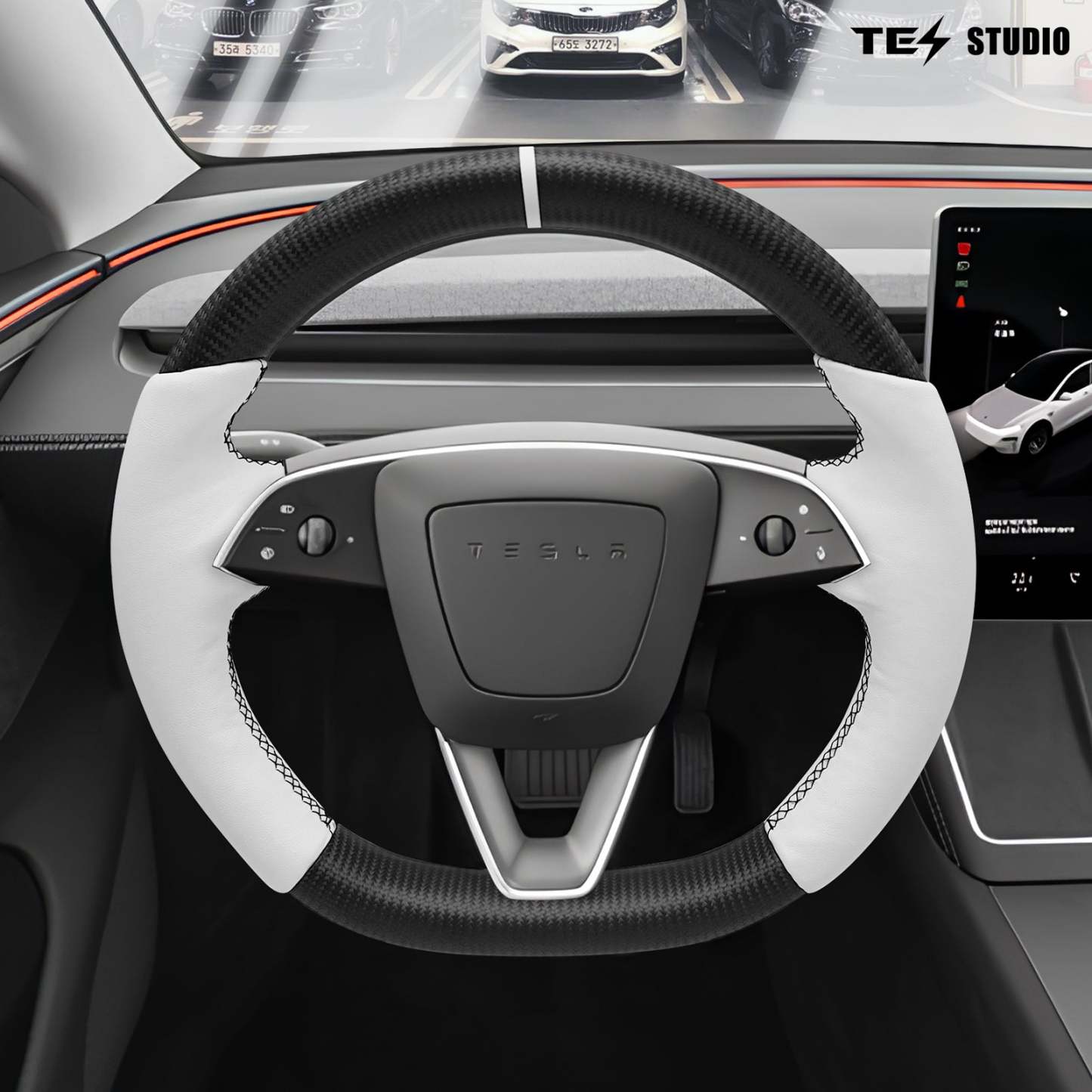 Tesla Model Y Juniper Steering Wheel Round Carbon Fiber Design Sport Styel Tesstudio?