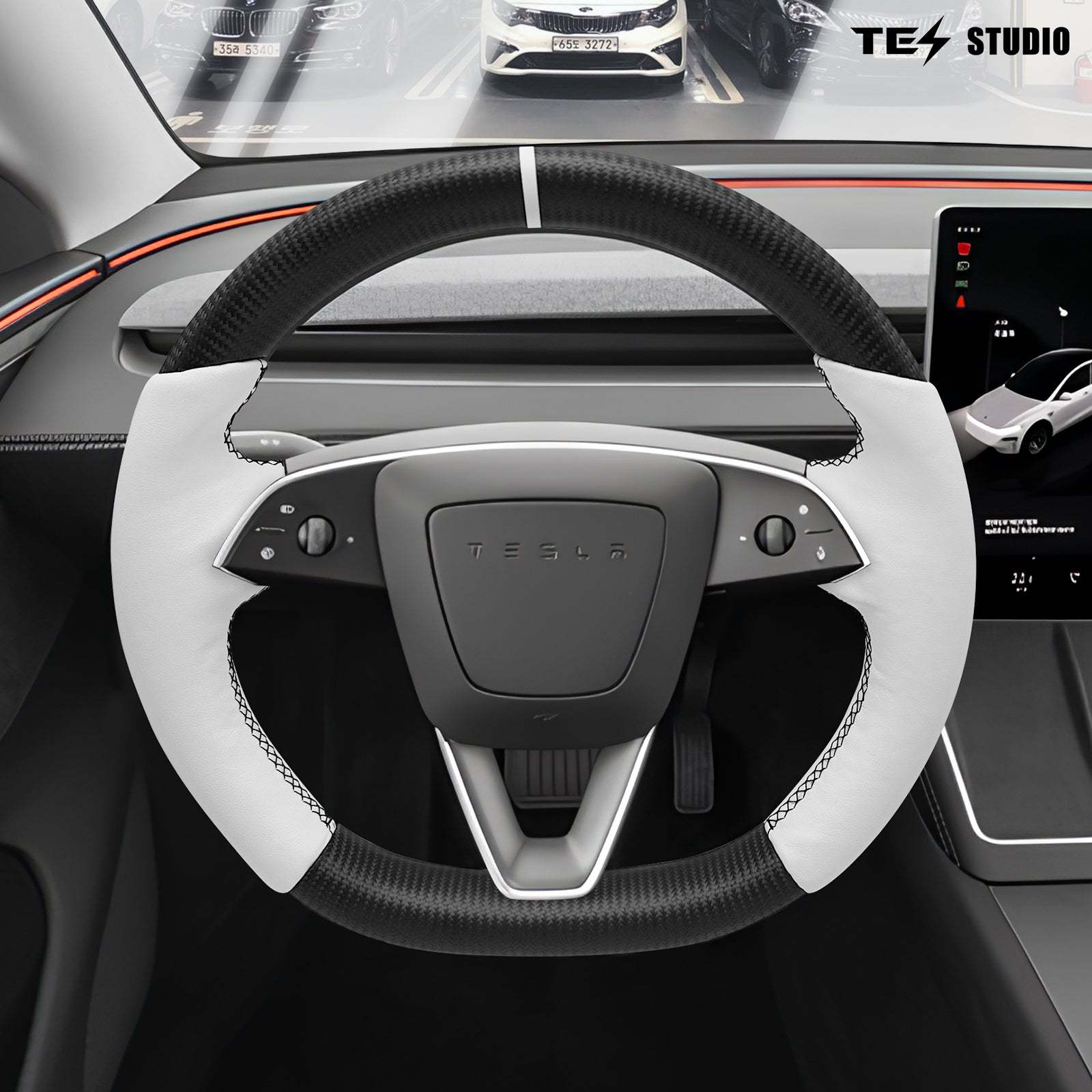 Tesla Model Y Juniper Steering Wheel Round Carbon Fiber Design Sport Styel Tesstudio?