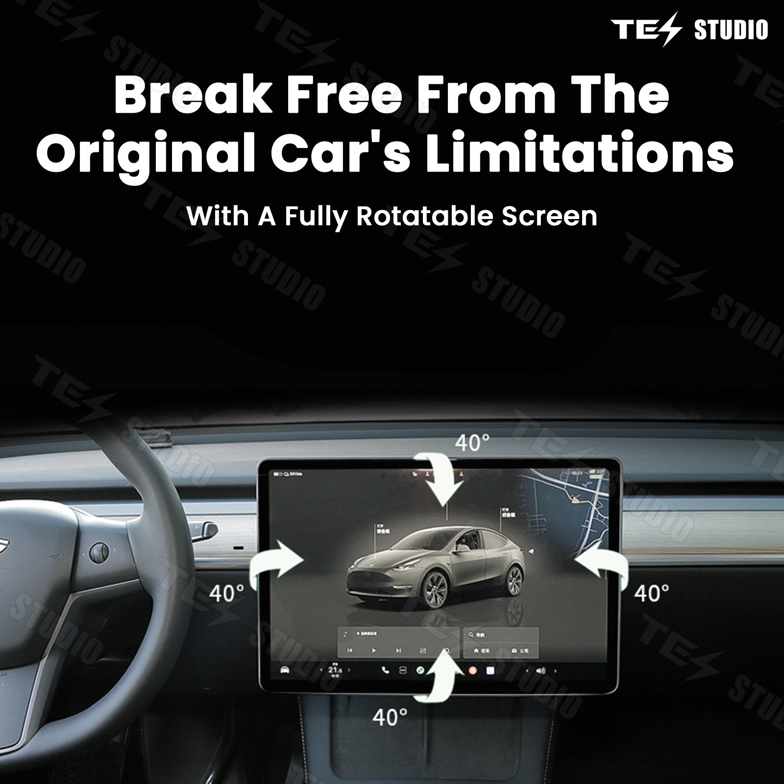 Tesla Model 3/Y/3 Highland Dashboard Swivel Mount Kit Center Screen Rotating Holder Tesstudio®