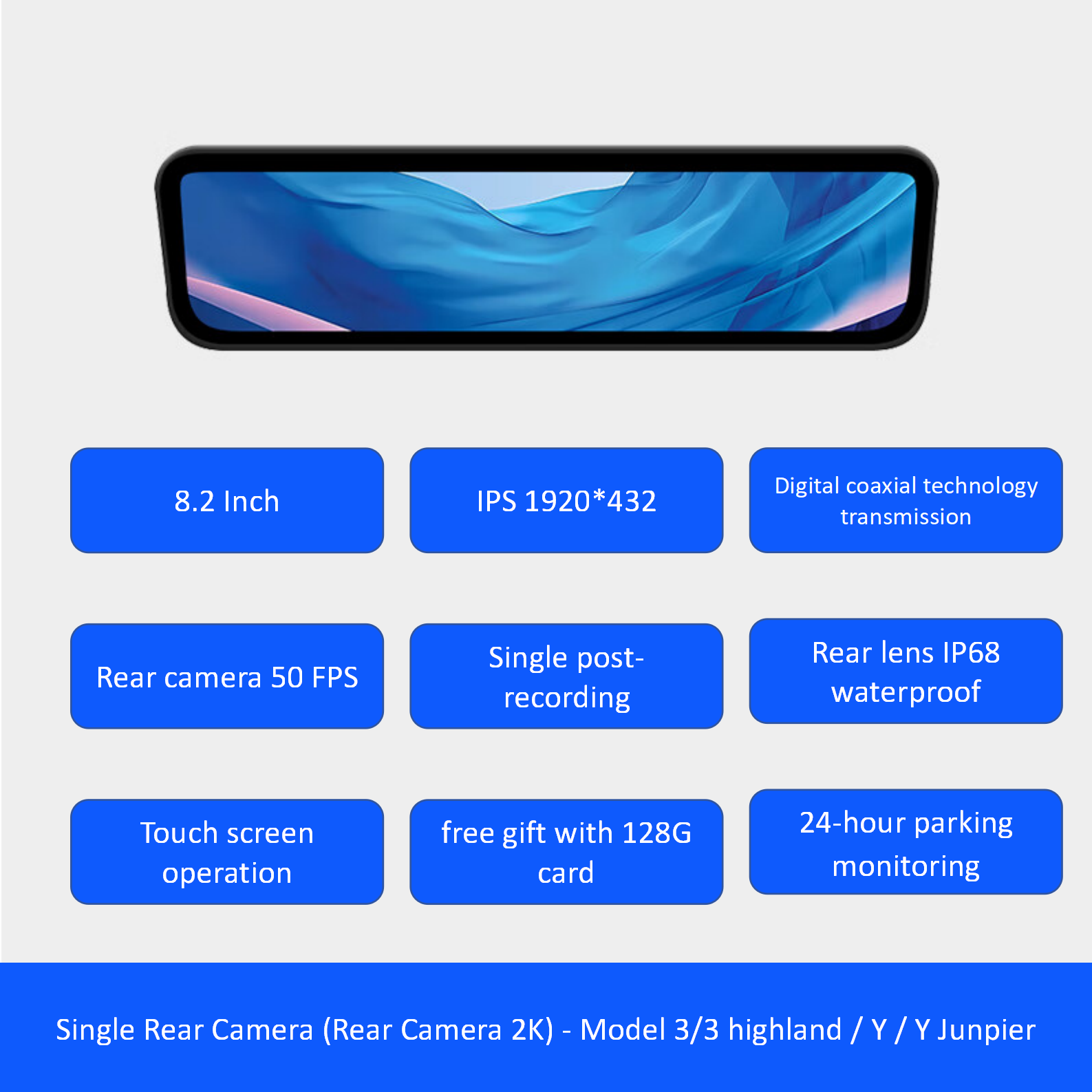 S82 Pro 2/4K HD 8.2Inch Streaming Rearview Mirror For Tesla Model 3/3 