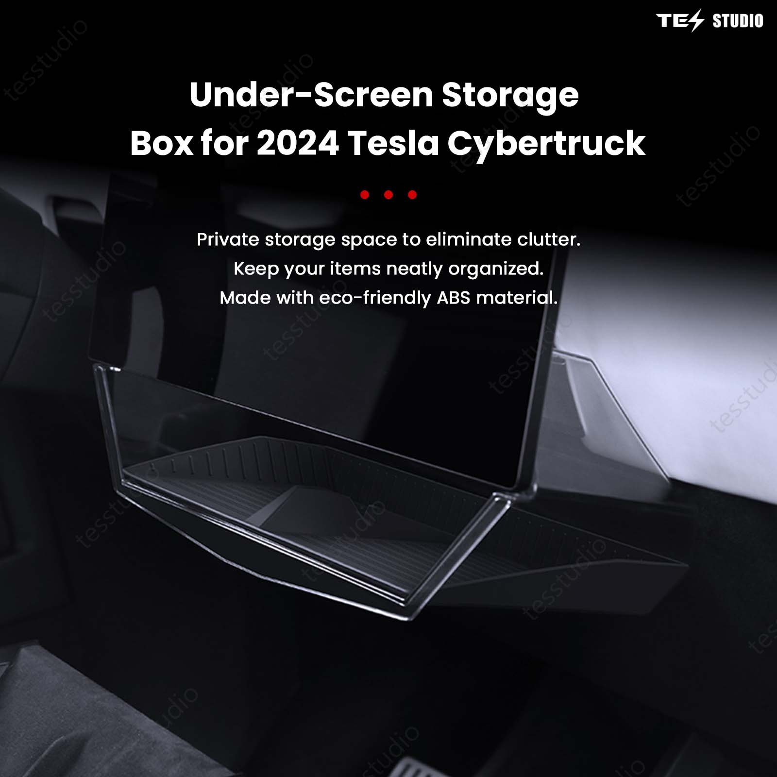 Tesla Cybertruck Interior Accessories Hideable Under Screen Storage Box with Center Console Organizer Tray Tesstudio®