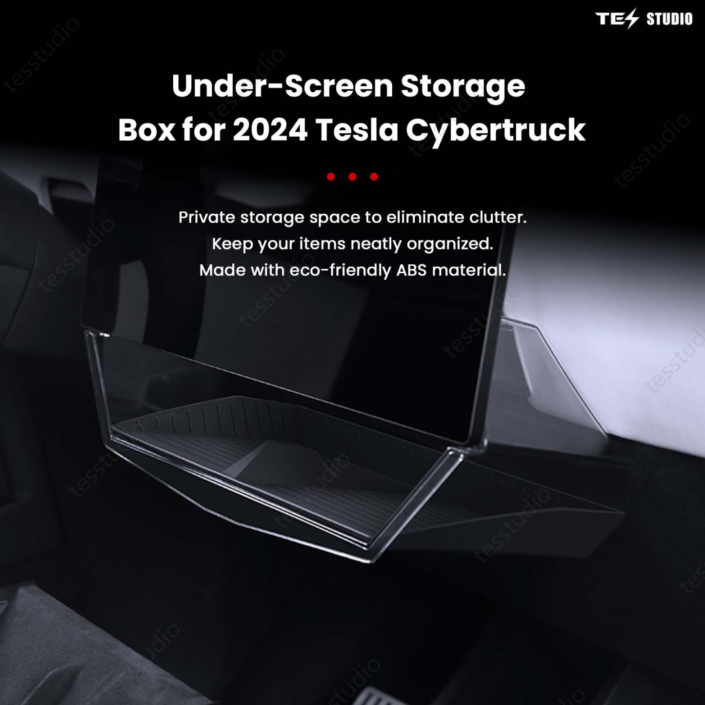 Tesla Cybertruck Interior Accessories Hideable Under Screen Storage Box with Center Console Organizer Tray Tesstudio®