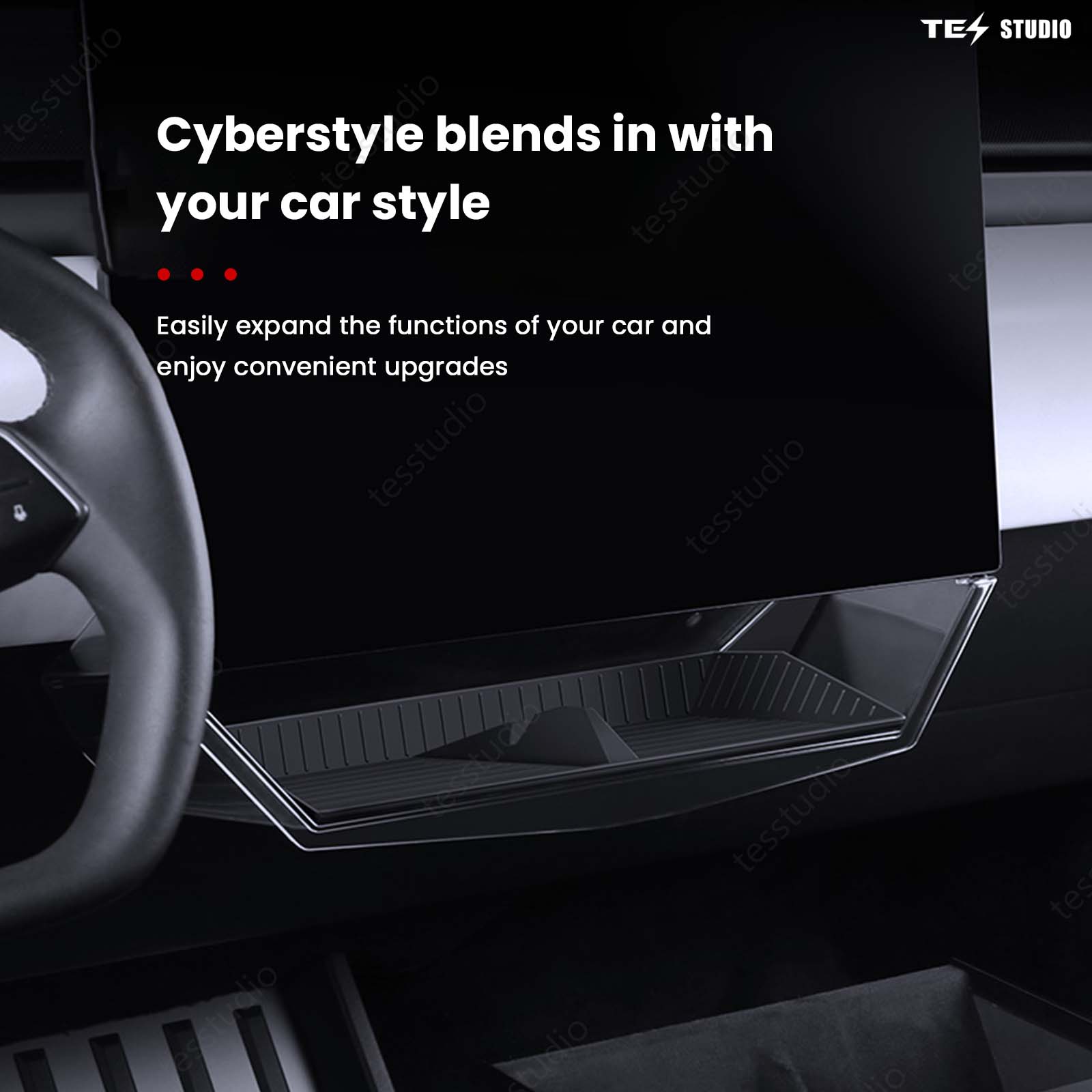 Tesla Cybertruck Interior Accessories Hideable Under Screen Storage Box with Center Console Organizer Tray Tesstudio®