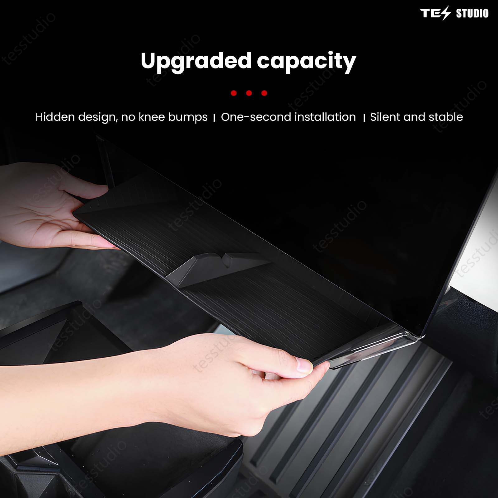 Tesla Cybertruck Interior Accessories Hideable Under Screen Storage Box with Center Console Organizer Tray Tesstudio®