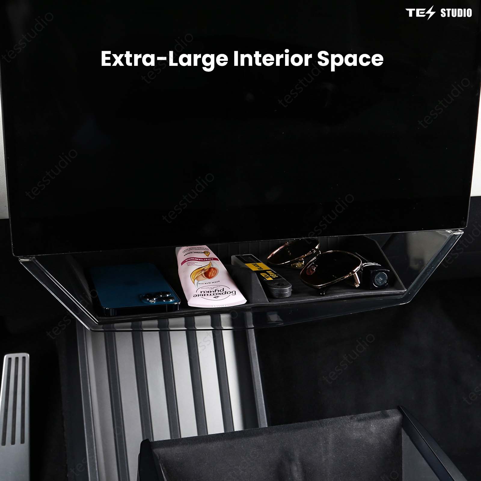 Tesla Cybertruck Interior Accessories Hideable Under Screen Storage Box with Center Console Organizer Tray Tesstudio®