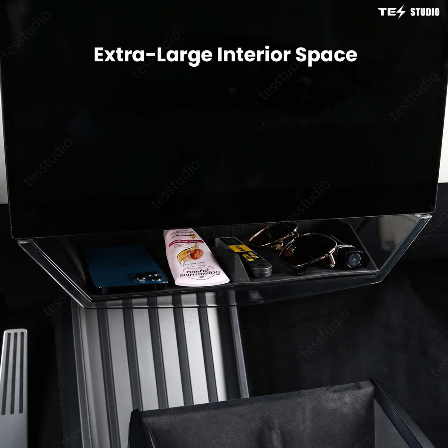 Tesla Cybertruck Interior Accessories Hideable Under Screen Storage Box with Center Console Organizer Tray Tesstudio®