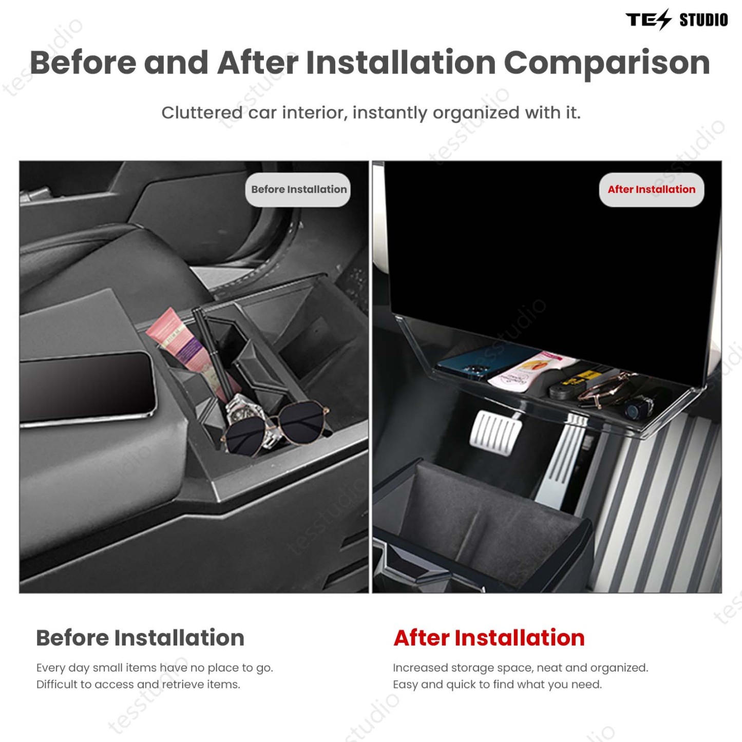 Tesla Cybertruck Interior Accessories Hideable Under Screen Storage Box with Center Console Organizer Tray Tesstudio®