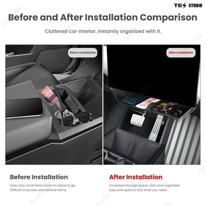 Tesla Cybertruck Interior Accessories Hideable Under Screen Storage Box with Center Console Organizer Tray Tesstudio®