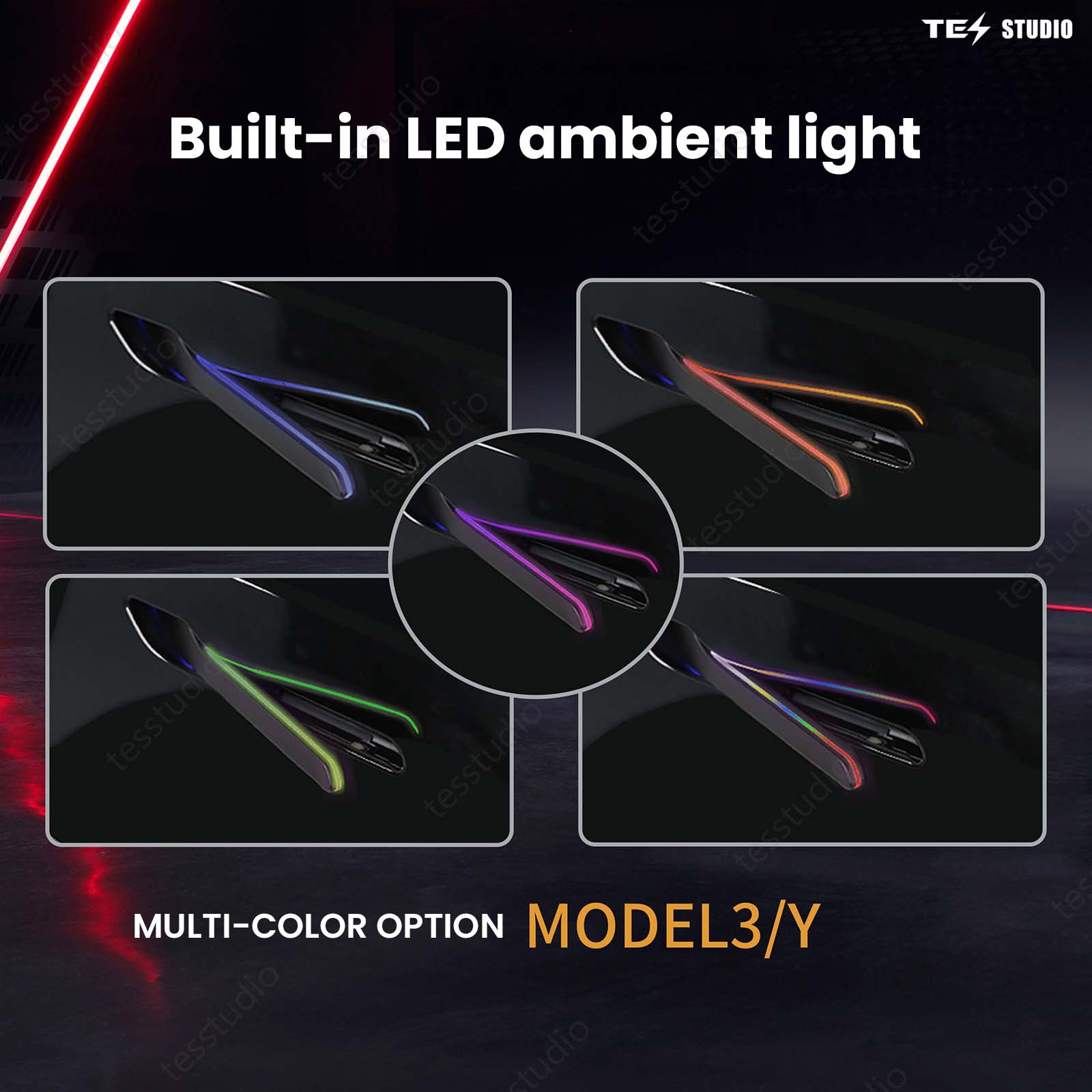 Tesla Model 3/Y/ 3 Highland Auto Door Handles With Colorful LED Lights（ V6 Plus）Tesstudio®