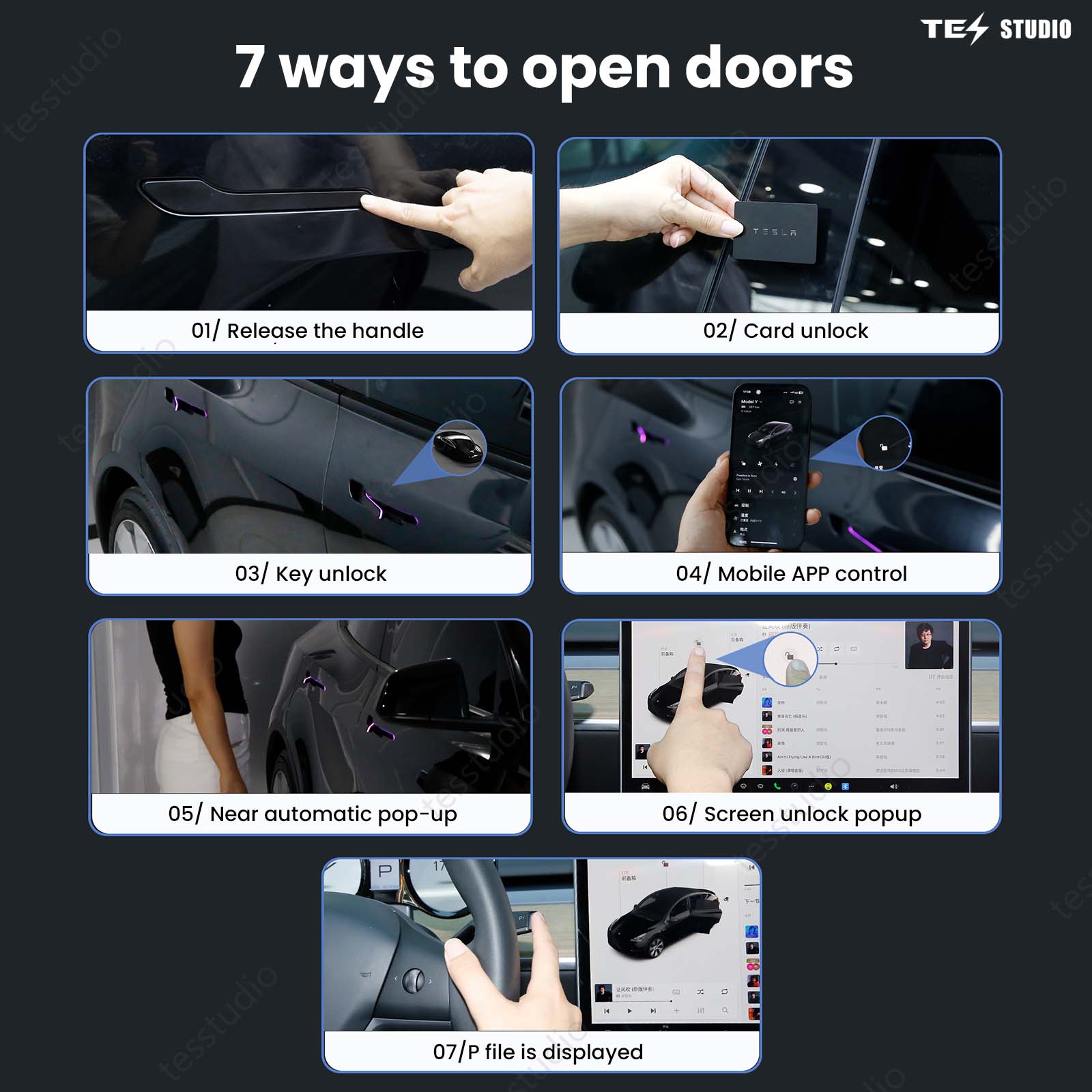 Tesla Model 3/Y/ 3 Highland Auto Door Handles With Colorful LED Lights（ V6 Plus）Tesstudio®