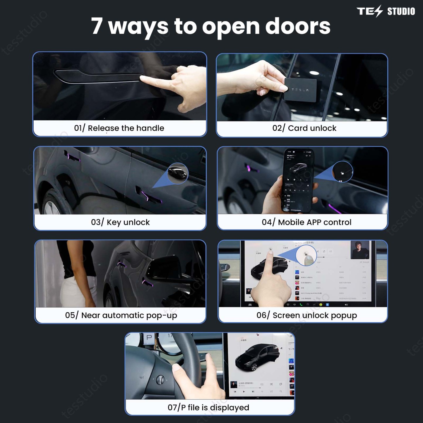 Tesla Model 3/Y/ 3 Highland Auto Door Handles With Colorful LED Lights（ V6 Plus）Tesstudio®