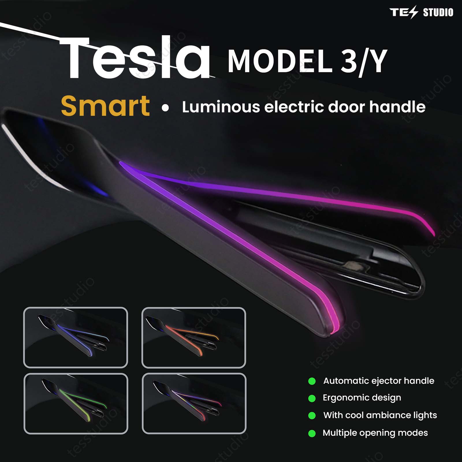 Tesla Model 3/Y/ 3 Highland Auto Door Handles With Colorful LED Lights（ V6 Plus）Tesstudio®