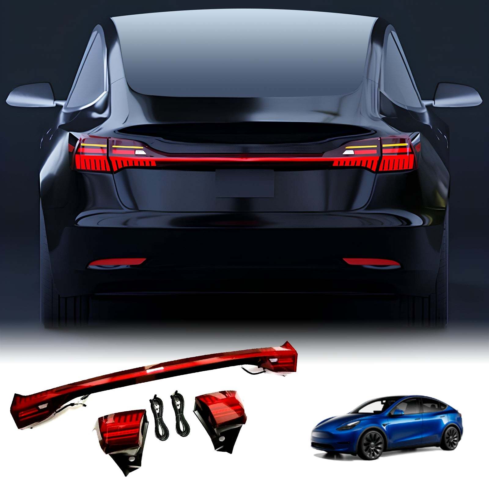 Full Width LED Tail Lights Brake Signal Taillights for Tesla Model Y | Tesstudio®
