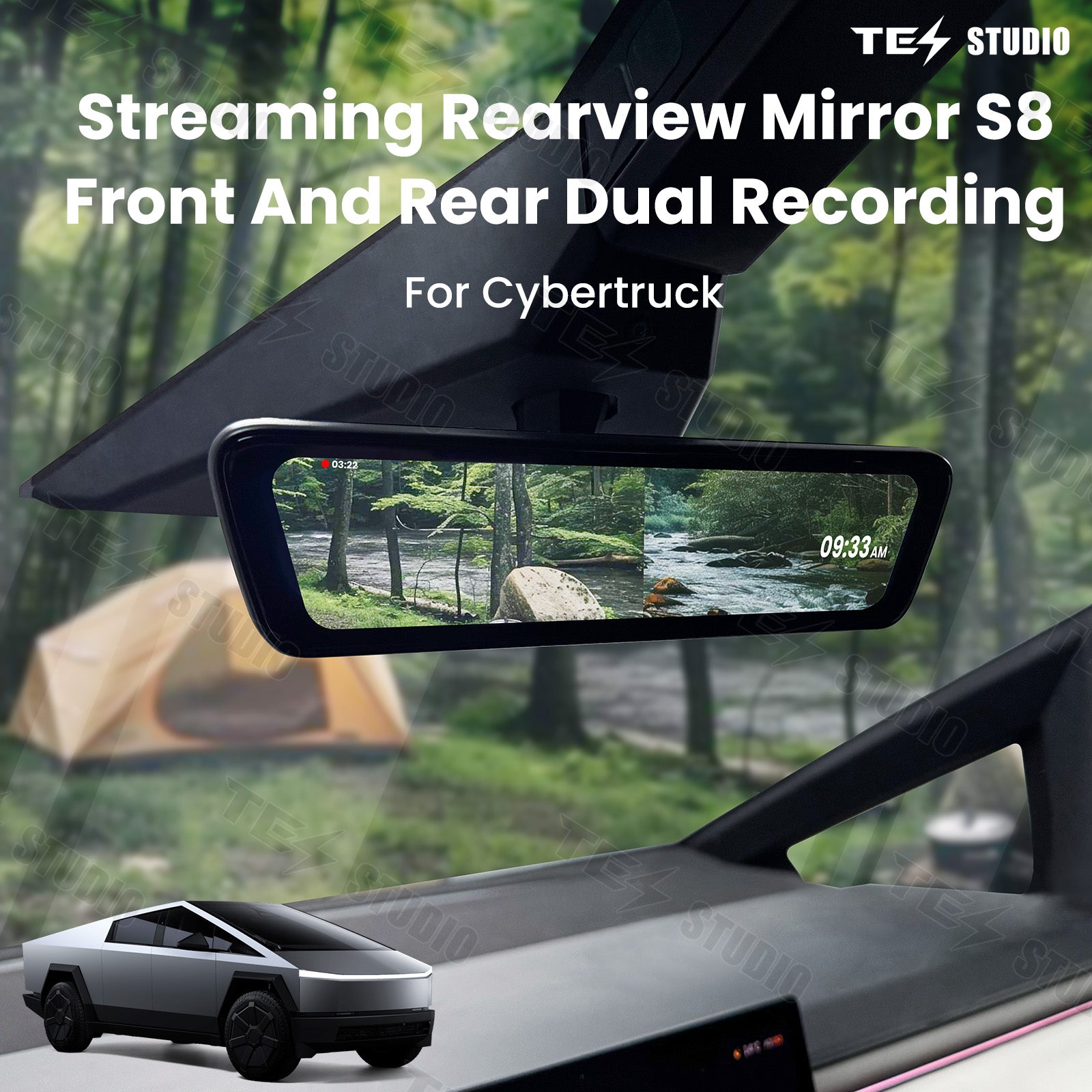 Tesla Cybertruck Streaming Rearview Mirror S8 Front And Rear Dual Recording Digital Interior Accessories Rear View Mirror Dash Cam Tesstudio?