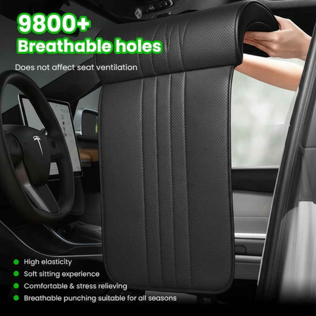 Tesstudio Black Perforated Leather Car Seat Headrest/Seat Cushion