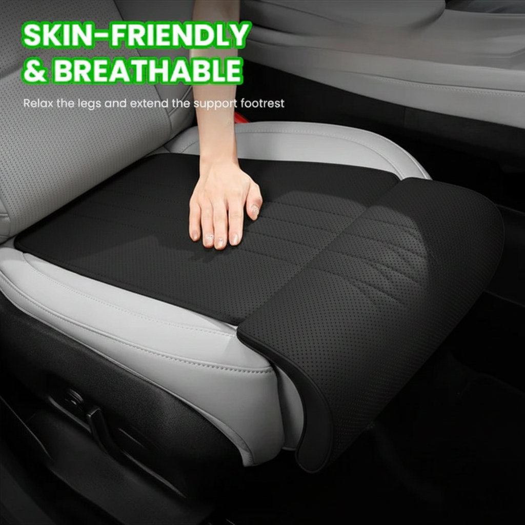 Tesstudio Black Perforated Leather Car Seat Leg Support Cushion with SKIN-FRIENDLY & BREATHABLE