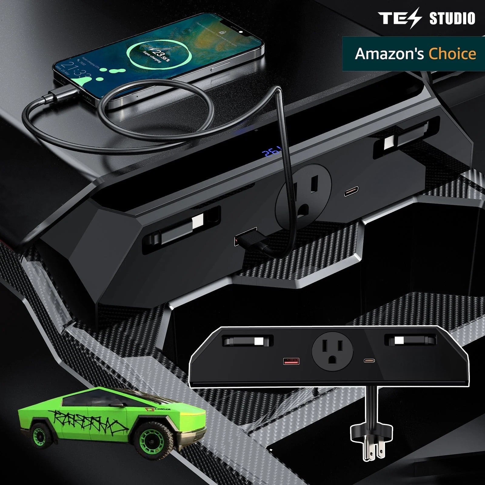 Tesstudio Center Console 110V/USB Charger Hub Outlet With 110V(AC)/5V For Tesla Cybertruck