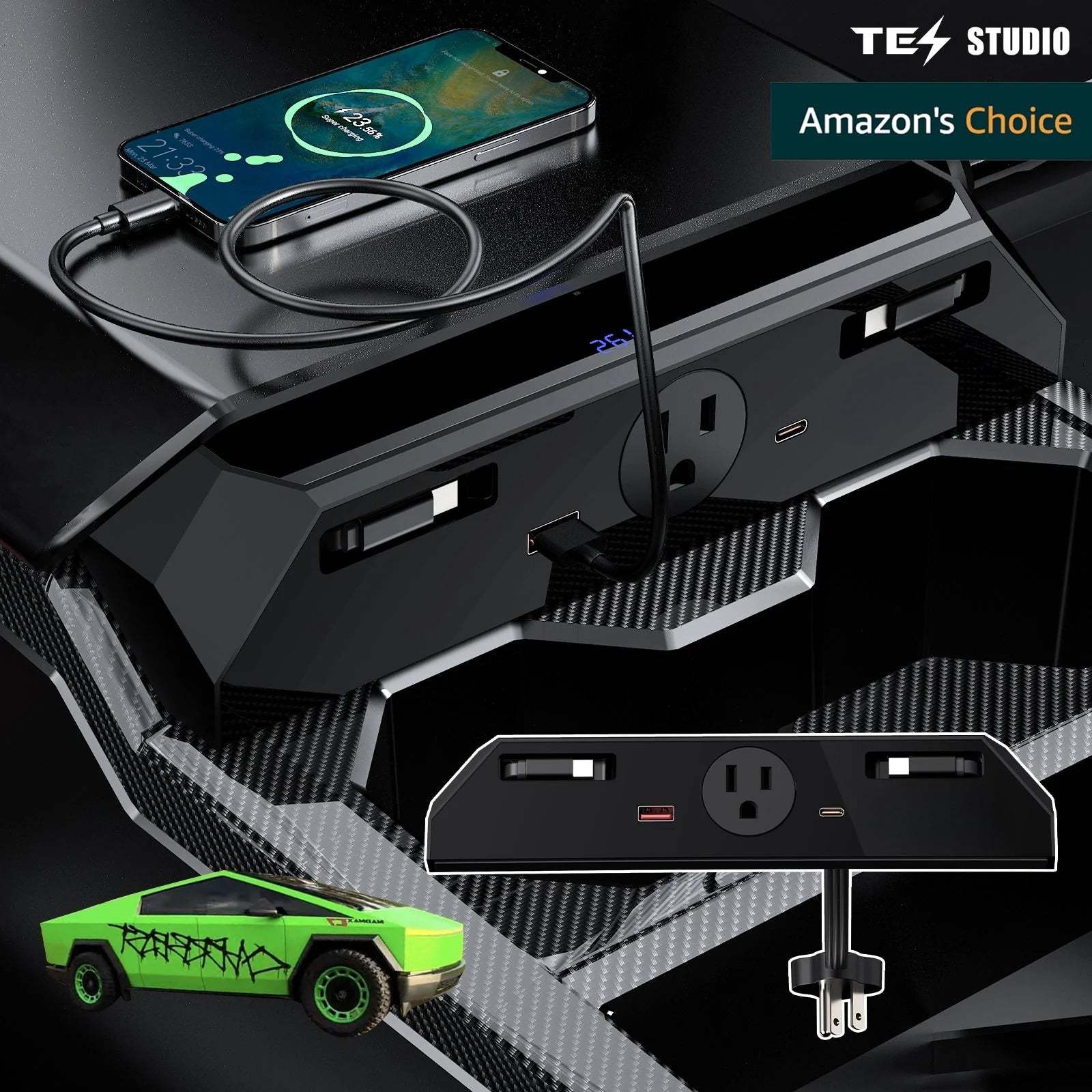 Tesstudio Center Console 110V/USB Charger Hub Outlet With 110V(AC)/5V For Tesla Cybertruck