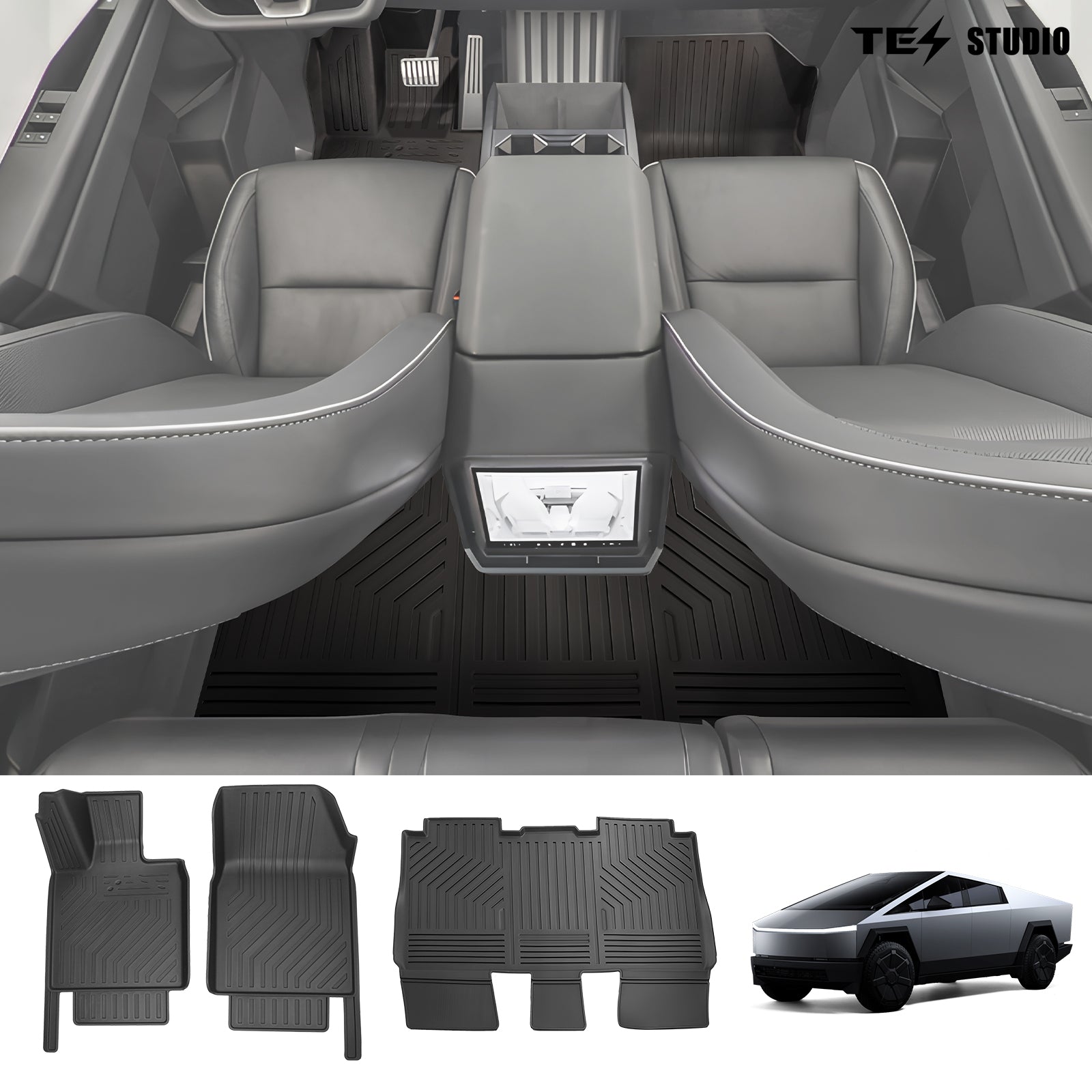 Tesstudio Floor Liners Mats Weather Tech Mats TPE For Tesla Cybertruck