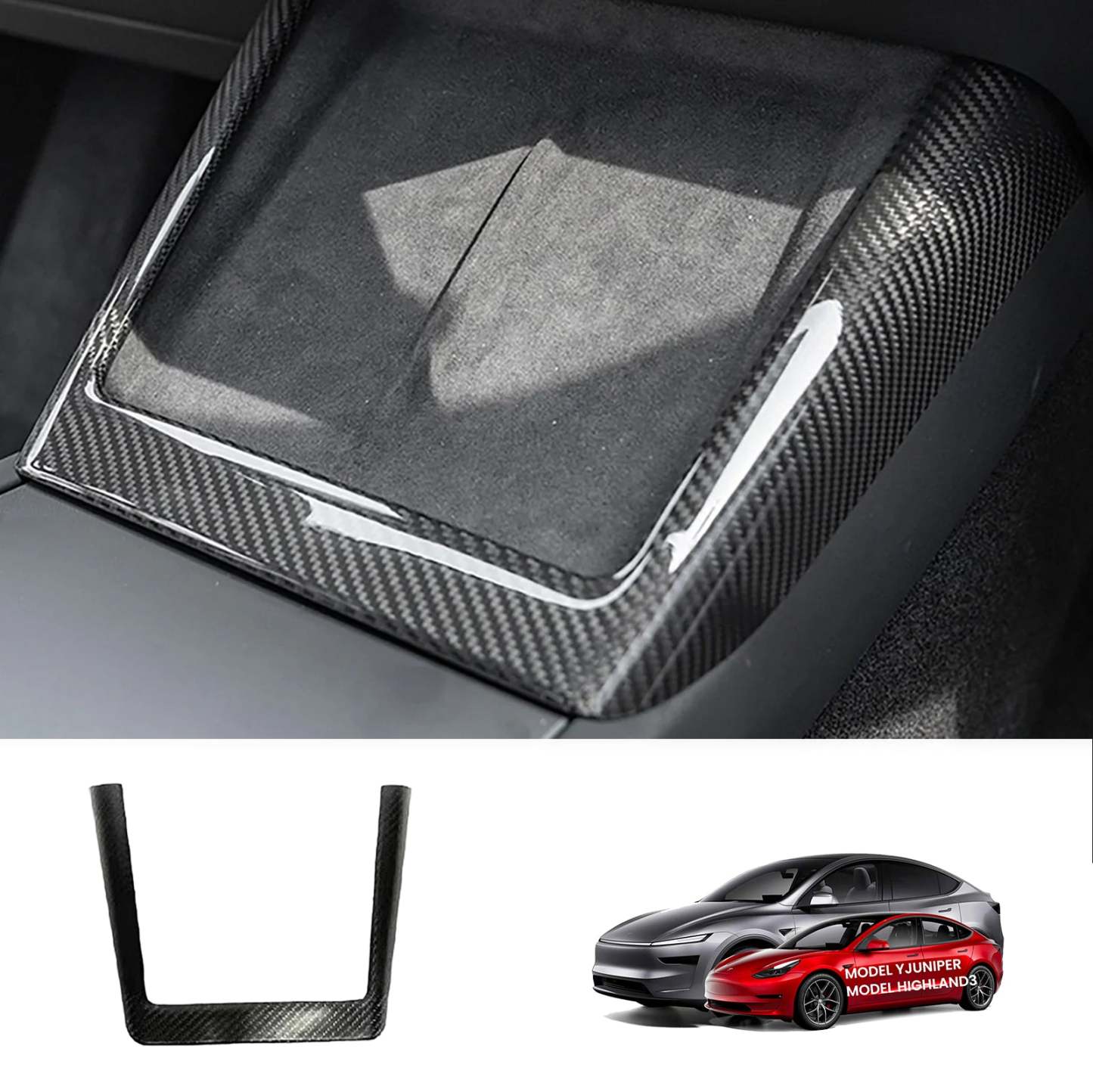 Tesstudio [Real Carbon Fiber] Central Control Charging Frame Cover for Tesla Model 3 Highland/Y Juniper