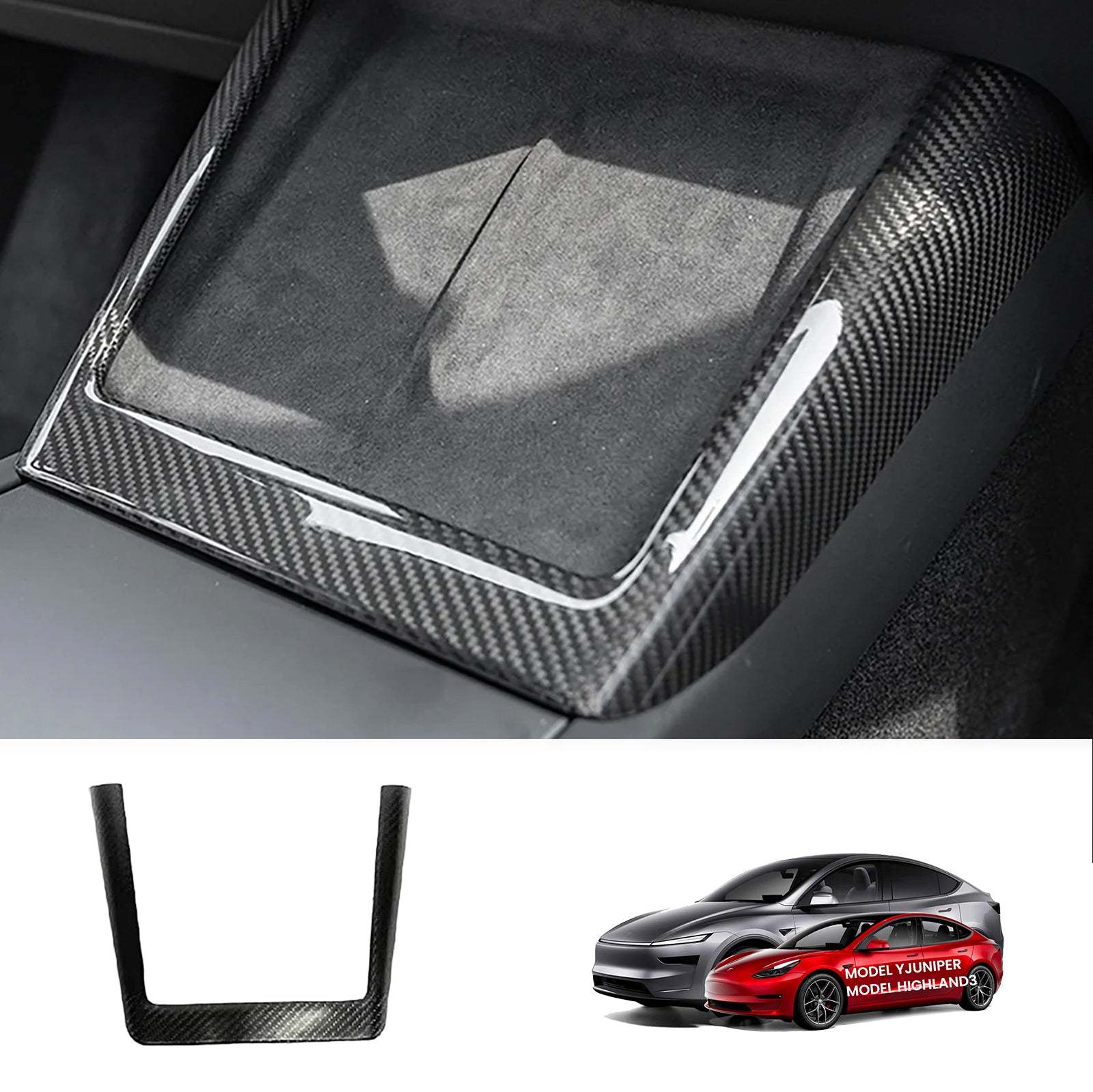 Tesstudio [Real Carbon Fiber] Central Control Charging Frame Cover for Tesla Model 3 Highland/Y Juniper