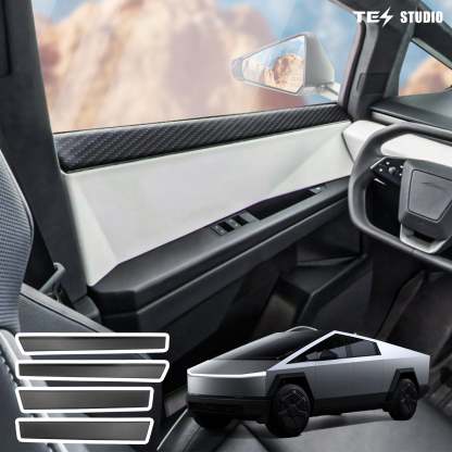 Tesstudio [Real Carbon Fiber] Door Panel Covers Premium Front & Rear Upper Overlays For Tesla Cybertruck