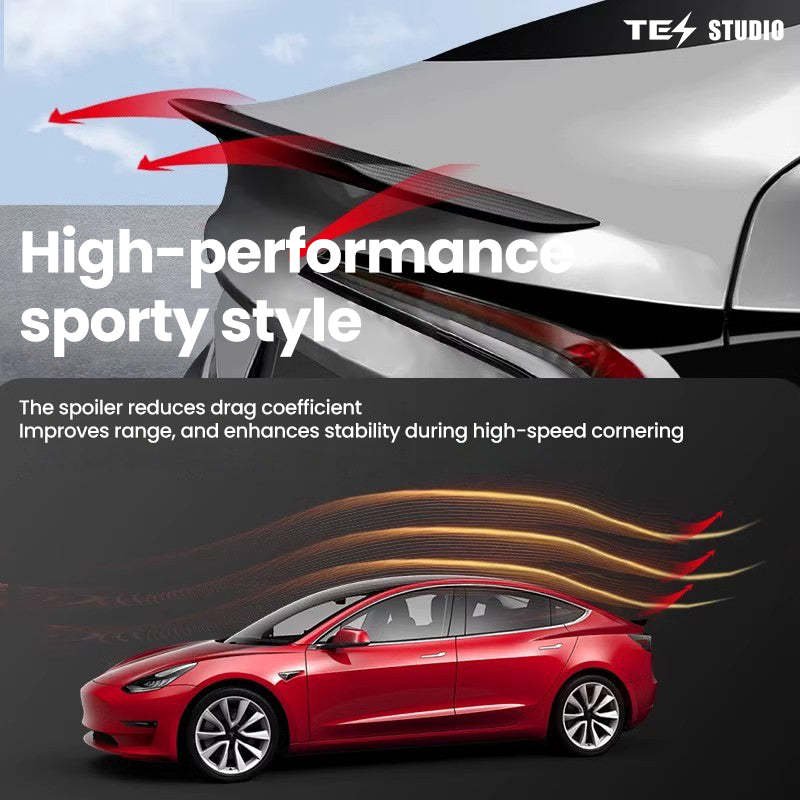 Tesstudio Real Carbon Fiber Tail Spoiler Wing For Tesla Model 3/Y/S  Model Y Juniper