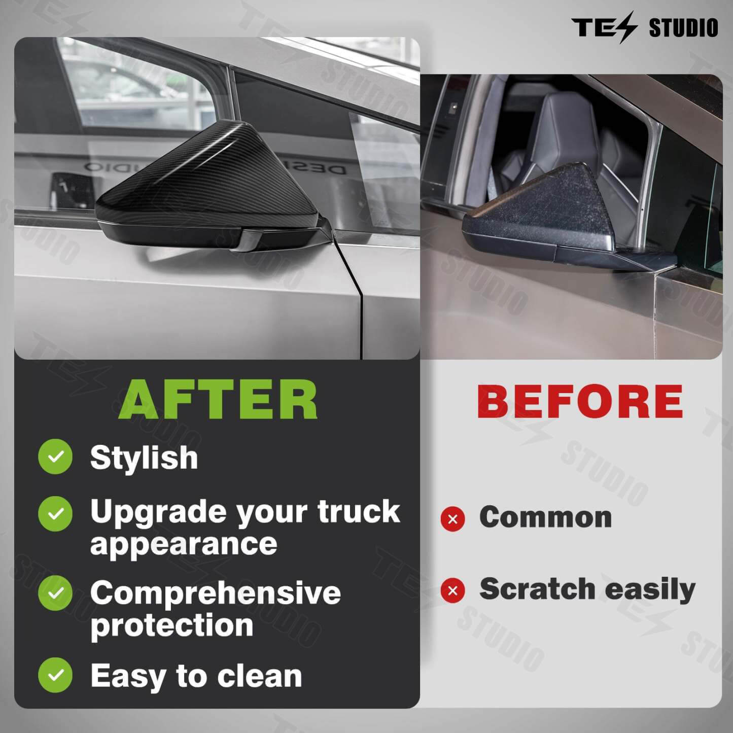 Tesstudio Carbon Fiber Side View Mirror Covers for Tesla Cybertruck