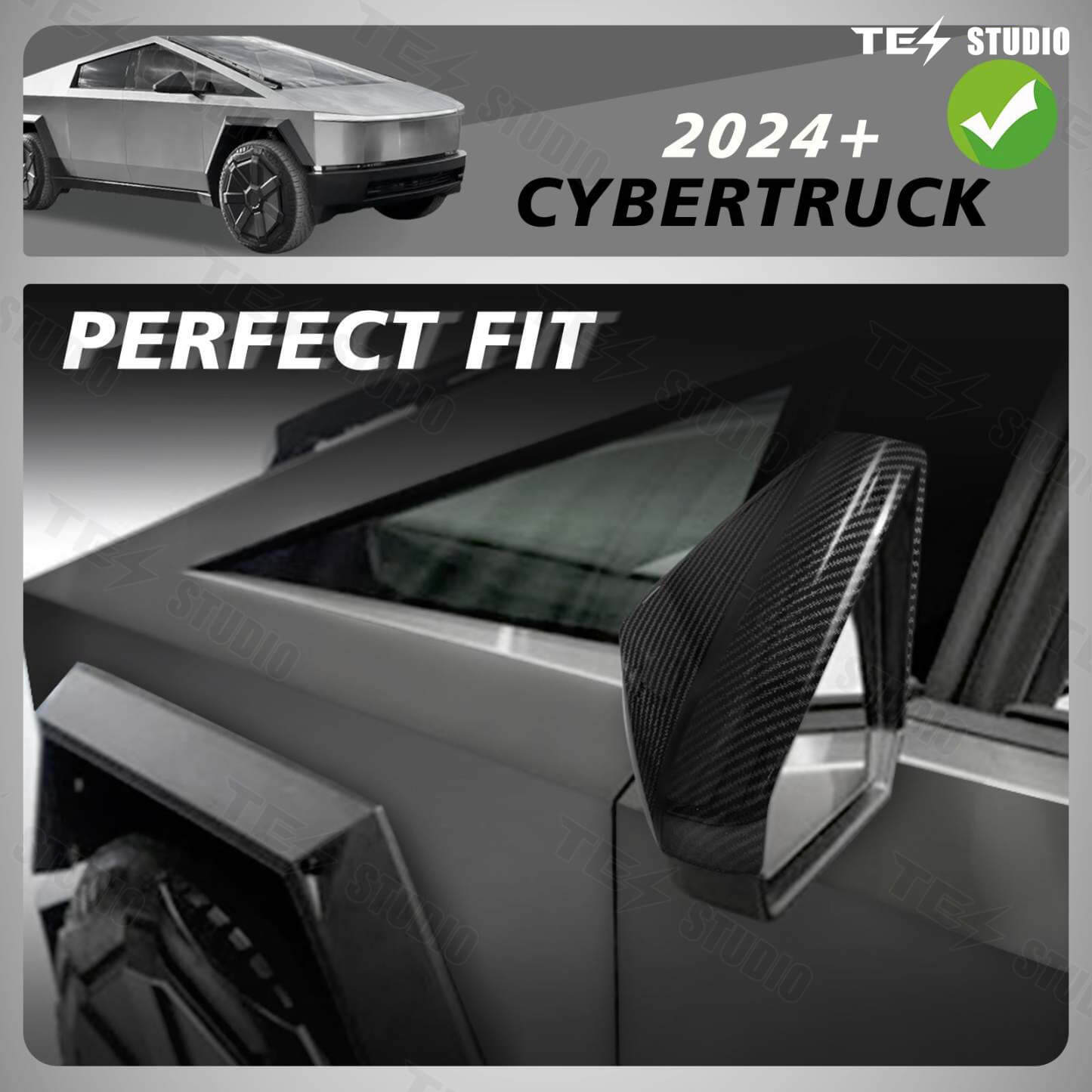 Tesstudio Carbon Fiber Side View Mirror Covers for Tesla Cybertruck
