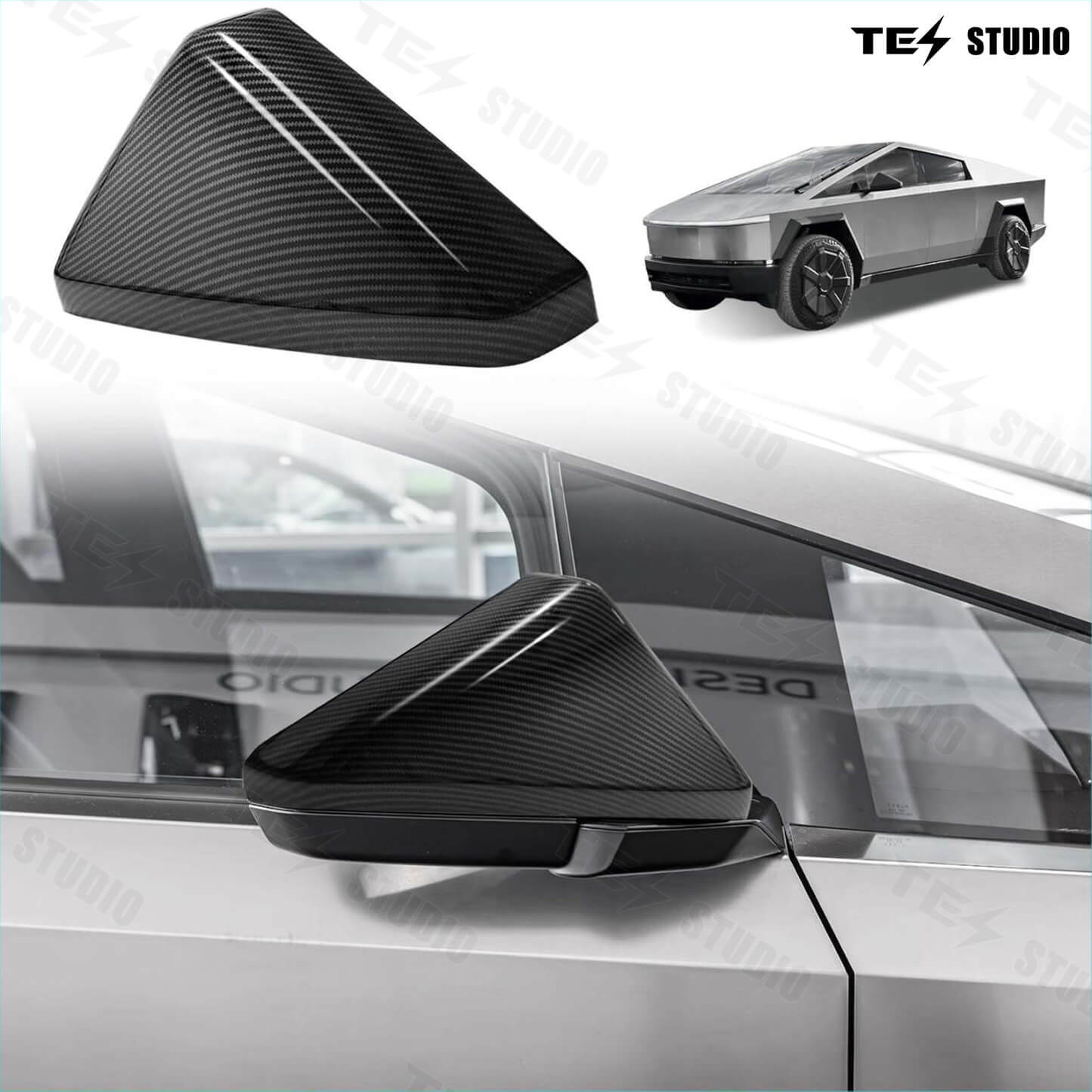 Tesstudio Carbon Fiber Side View Mirror Covers for Tesla Cybertruck