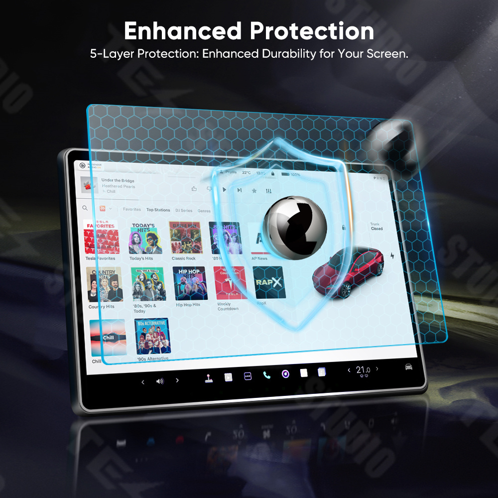 Tesstudio Tesla Model 3 Highland Tempered Glass Screen Protector Set for Front & Rear Displays