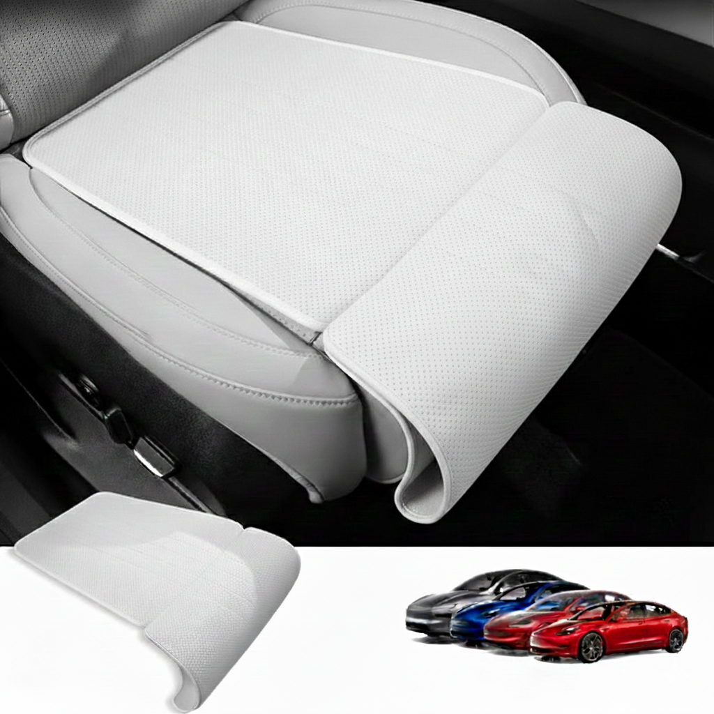 Tesstudio White Nappa Leather Perforated Car Seat Leg Support Cushion for Tesla