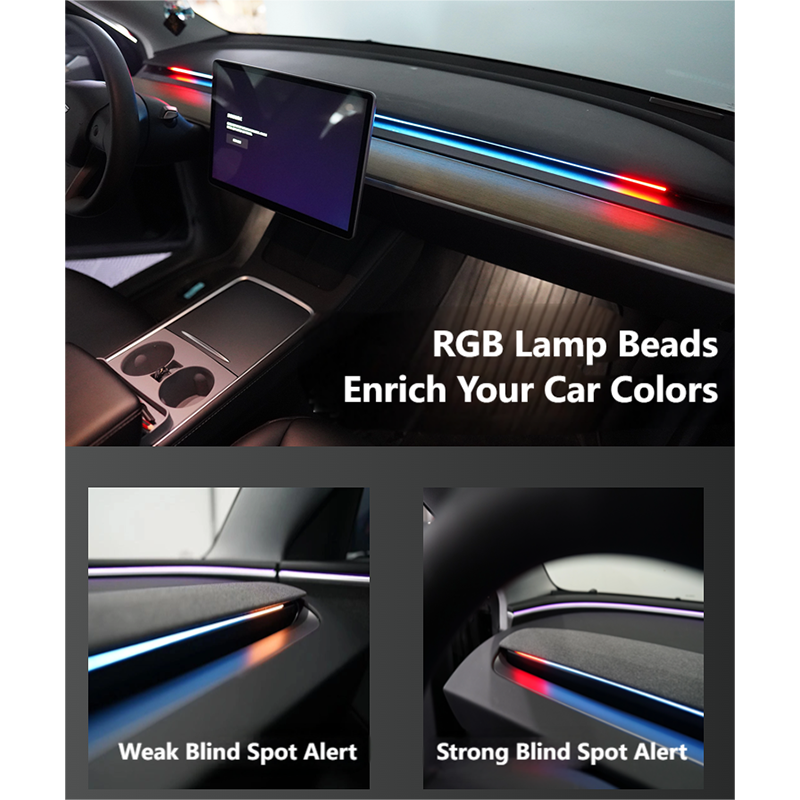 Tesstudio for Tesla - Car interior ambient lighting with RGB lamp beads and integrated blind spot alert