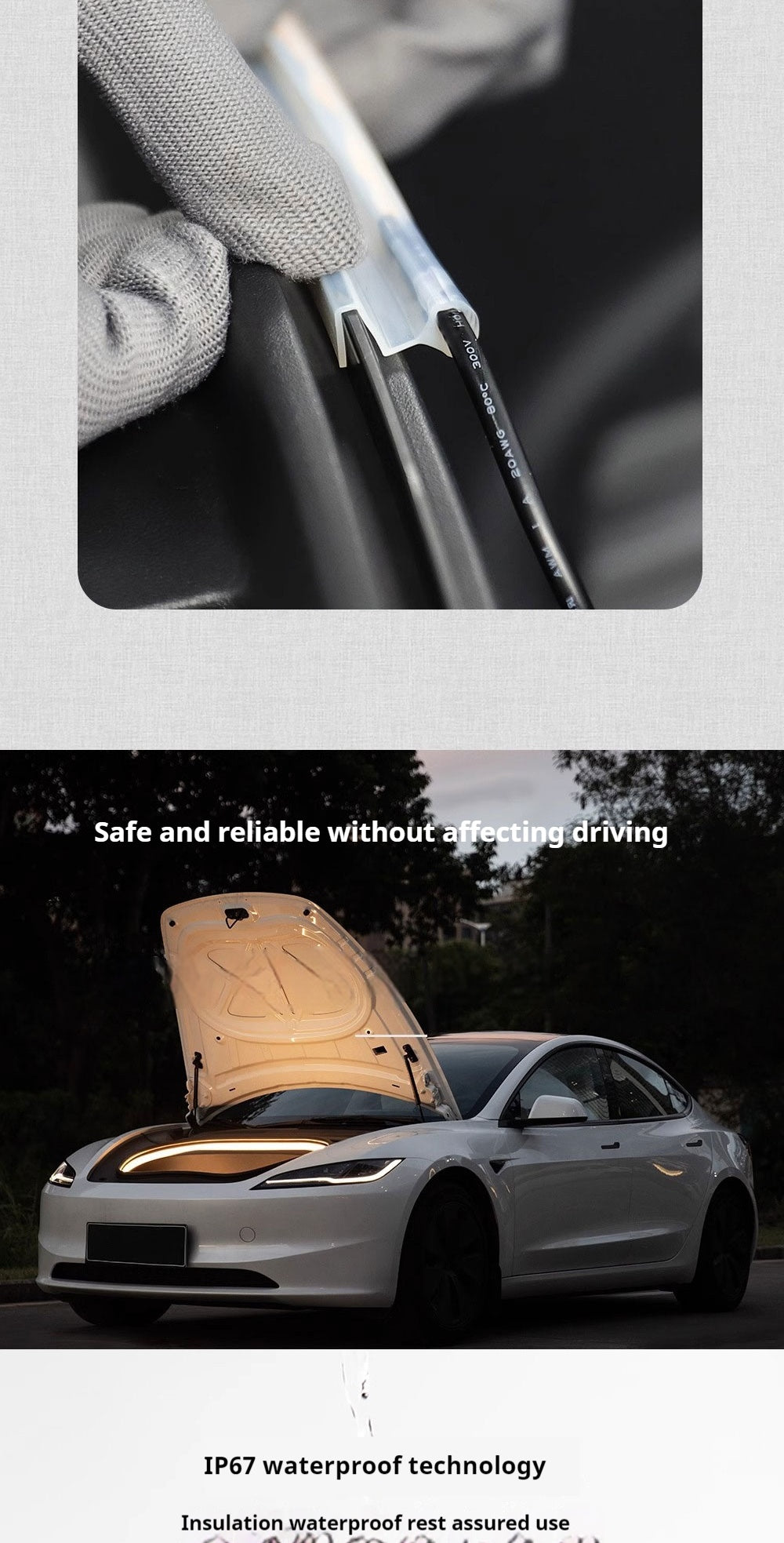 Tesla Model 3 Highland Frunk LED Strip Lights Tesla Accessories Model 3 Highland Front Trunk Ambient Lights Tesstudio?