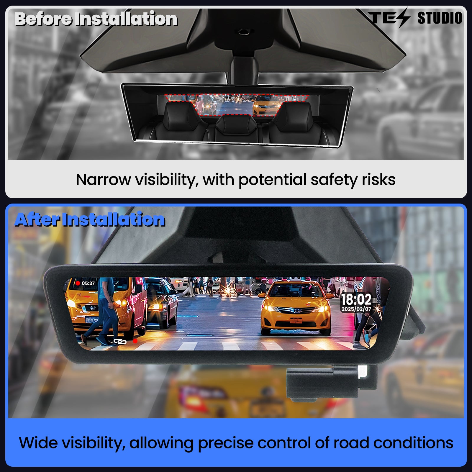 Streaming Rearview Mirror S8 Plus Front And Rear Dual Recording Digital APP Version For Tesla Cybertruck